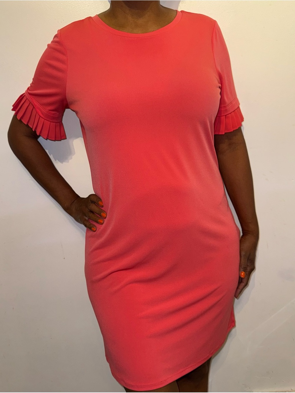 Michael Kors Coral Pleated Sleeve Sheath Dress